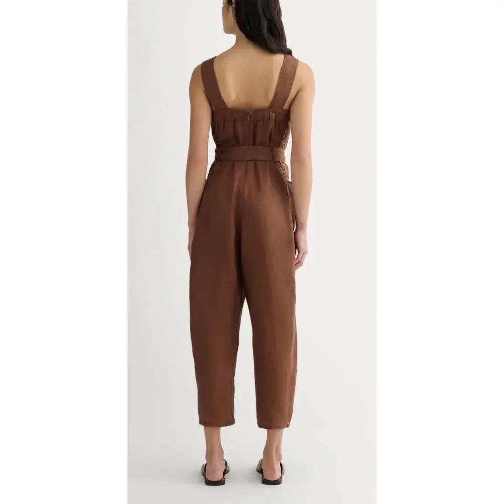 Everlane The Utility Linen Square-Neckline Overall Romper Jumpsuit Size 16 NWT